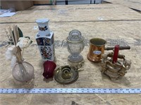 Candle Sticks, Candy Dish, Vases