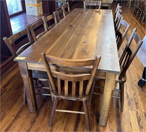 LARGE AMISH HAND MADE TABLE (12) CHAIRS