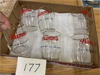 6 VINTAGE HAMMS SNITT GLASSES