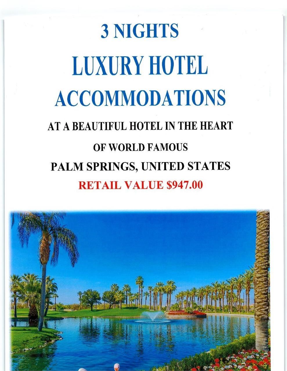 June 20TH. Vacation Hotel Accommodation Packages Auction