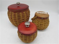 LOT OF 3 LONGABERGER BASKETS WITH LIDS