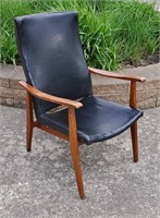 MCM BLACK VINYL, WOOD ARM CHAIR