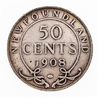 NFLD. 1908 Sterling Silver 50 Cents