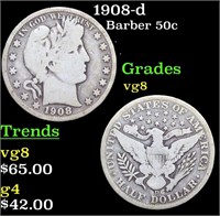 1908-d Barber Half Dollars 50c Grades vg, very goo