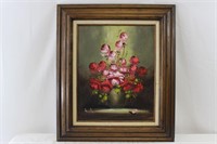 Red/Pink Roses in Vase Still Life Oil Painting