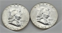 (2) 1955-P Franklin Silver Half Dollars - GEM