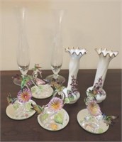 Glass hummingbirds & bud vases