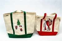 (2) Pretty Land's End Canvas Christmas Tote Bags