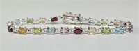 Sterling Multi Gemstone Bracelet 10 Grams 7 1/4"