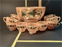 Anchor Hocking Peach Luster 14 piece Punch Bowl Se