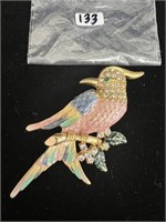 Lg Parrot Rhinestones & Enamel Brooch