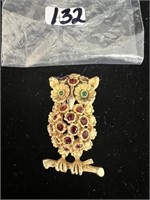 VTG Owl ?Ruby & Emerald Owl Brooch