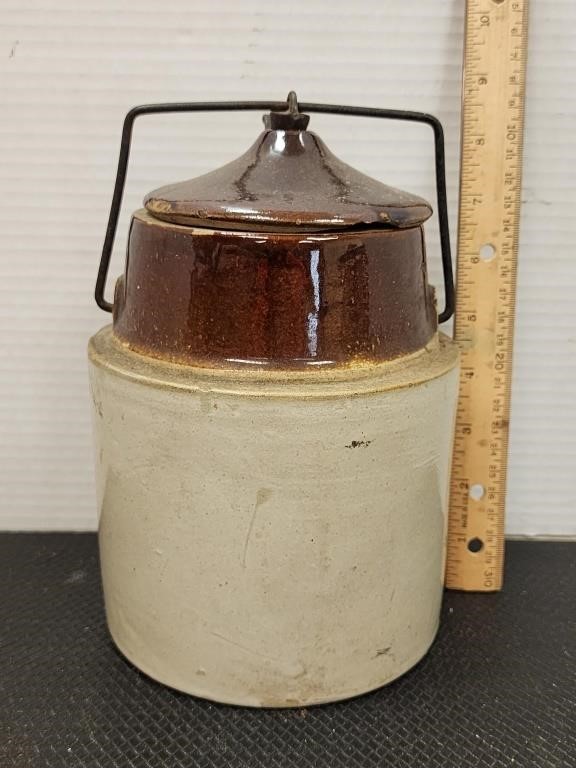 Antique Stoneware Pottery Canning Jar-Wire