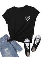 SweatyRocks Women's Heart Print T Shirts Summer Fu
