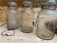 3 Glass Canning Jars w/Glass Lids & Bails 1/2 Gal