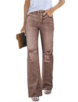 LookbookStore High Waisted Ripped Flare Jeans for