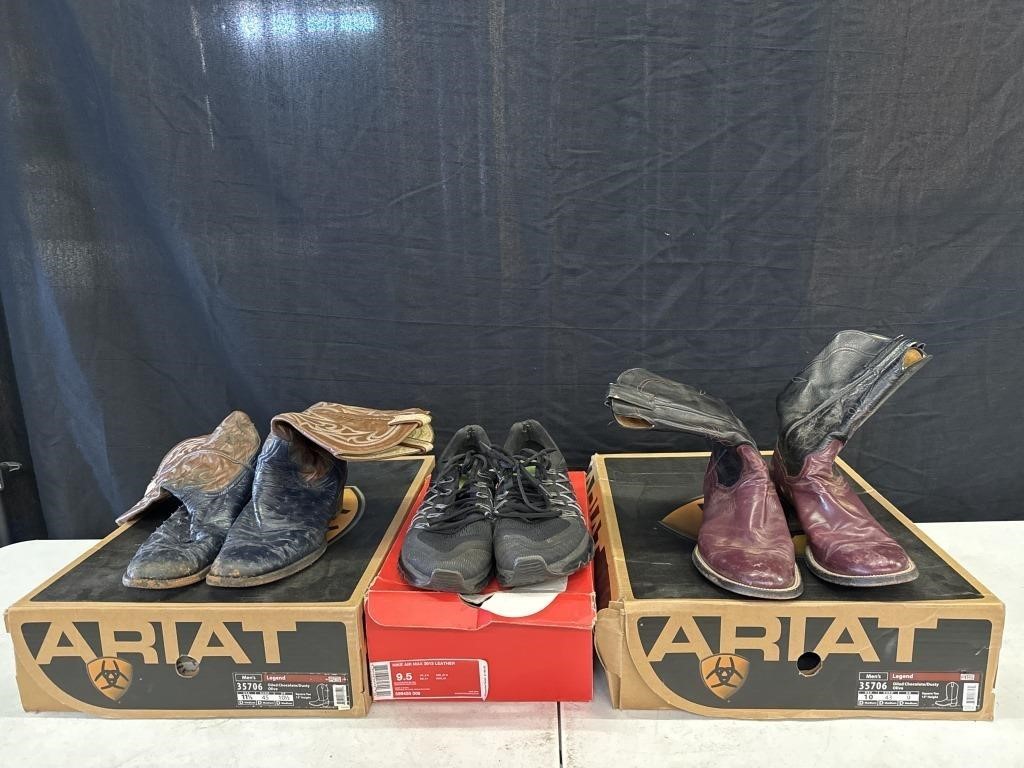 Two Pairs Of Men’s Ariat Boots / Nike Tennis Shoes