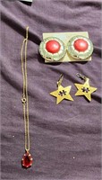 Costume Jewlery Round/star Earrings + Necklace