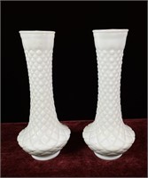 Pair of Hobnail Milk Glass Vases