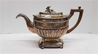 ANTIQUE SILVER PLATE TEAPOT WITH FLORAL HANDLE