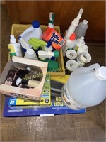 Group of household cleaners and other items