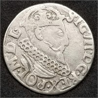 1621 Poland Sigismund III Silver 3 Grosze Coin
