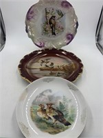 -3 decorative plates with bird motif -2 marked