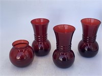 -3 vintage anchor hocking Ruby red vases
