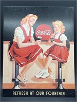 COCA-COLA REFRESH AT OUR FOUNTAIN TIN SIGN