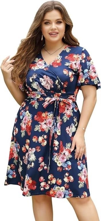 XL - AMZ PLUS Women's Plus Size Trumpt Sleeve Flor