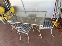 Metal & Glass Top Patio Table / 4 Chairs