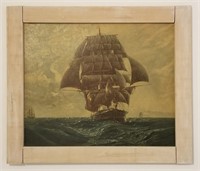 Vintage Framed Sailing Ship Wall Decor