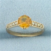 Antique Citrine and Seed Pearl Ring in 14k Yellow