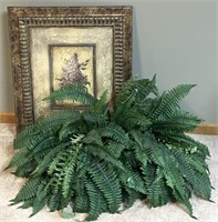 Framed Lilac Print Wall Decor and Artificial Fern