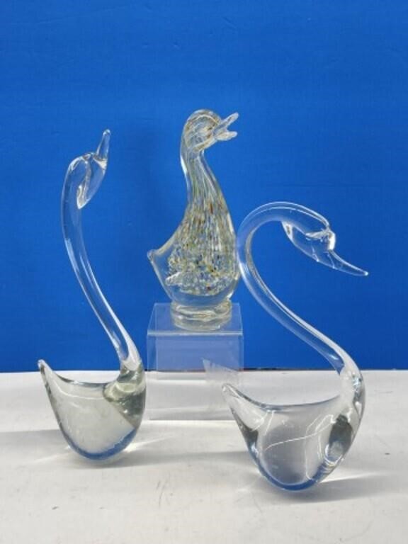 Art Glass Swans & Duck (3)