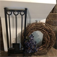 Andirons and Grapevine Wreath 23" R