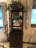 Vintage Bookcase Cabinet 3 Drawer Mirrored Back