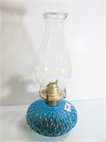 Oil lamp, blue diamond quilted base