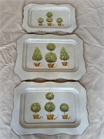 Three hand painted wooden trays