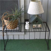 Small Shelf w/ Birdhouse Lamp, Faux Plant +