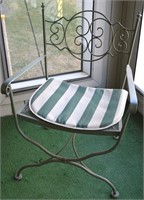 Green Wrought Iron Patio Arm Chair w/ Cushion