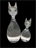 MCM crystal glass cat paperweights green eyes
