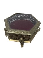 Vintage brass cherub footed hexagonal trinket box