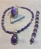 Designer Sterling & Charoite Jewelry Set