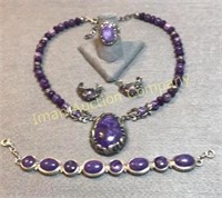 Sterling & Charoite Stone Jewelry Set & Bracelet