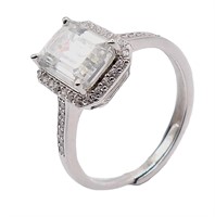 925S 2.0ct Emerald Cut Moissanite Diamond Ring
