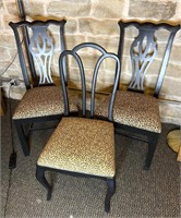 (3) Black Kitchen Chairs, Animal Print Fabric