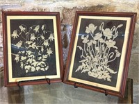 Floral Textile Art Pair, Framed and Matted 10.75”