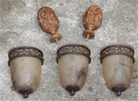 3 wall sconce shades and 2 fancy finials