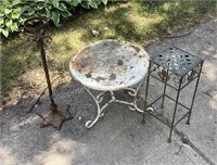 Cast Iron Stand, Metal Plant Stand & Small Table